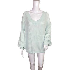 Free We The Free Light Green Oversize  Long Sleeve Thermal Waffle Top Large